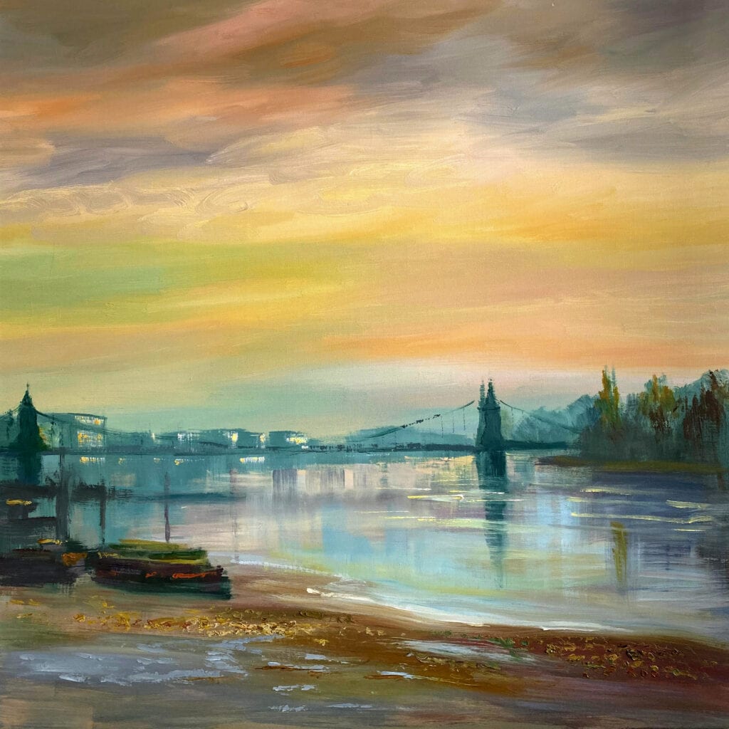 Sun rising Hammersmith Bridge Landscape Art